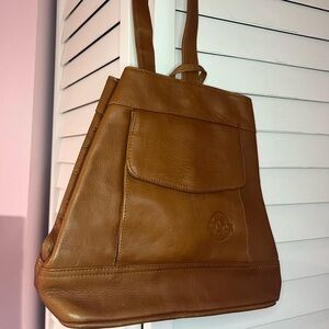 Genuine Brown Leather Tote Bag with Front Pocket